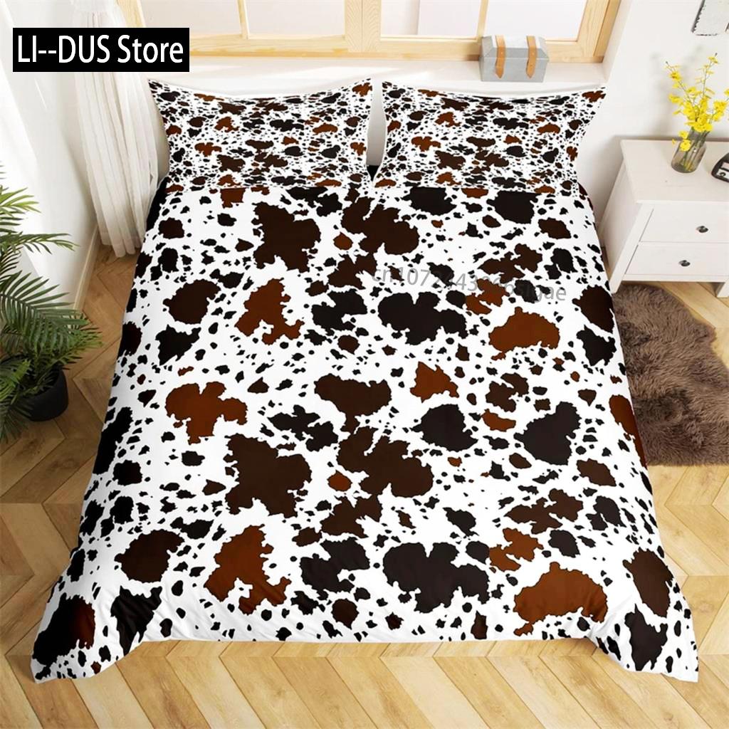 

Comforter Brown Cowhide Patchwork Cow Fur Farm Animal Bedding Set Western Farmhouse Retro Style For Bedroom Decor Comforter (quilt)-EU Single(135*200cm)3pcs