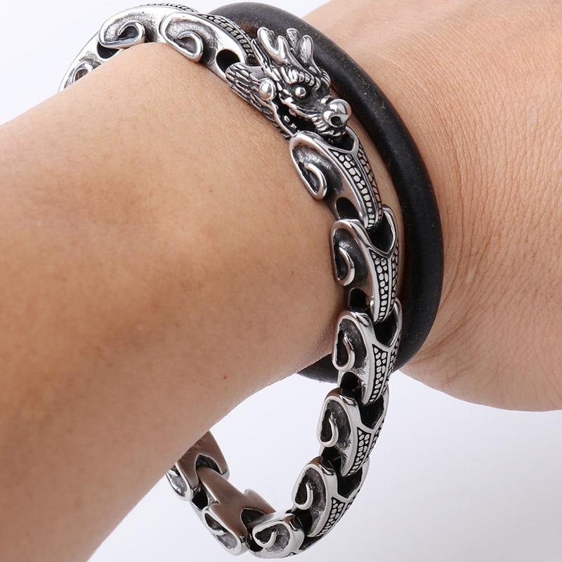 Gothic Stainless Steel Men's Dragon Head Chain Bracelets Vintage Chromme Bracelet Man Jewellery Gifts for Boyfriend Husband Him