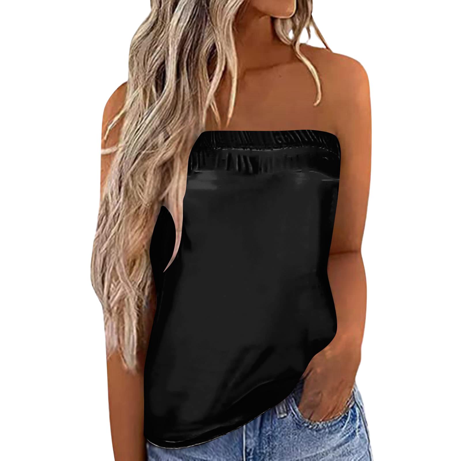 Women s Summer Sexy Strapless Off-Shoulder Elastic Band Top L чёрный