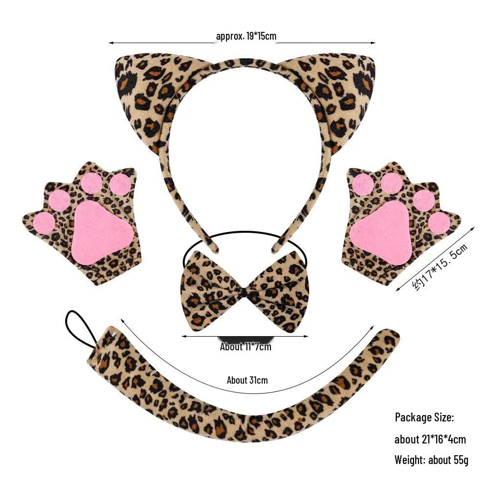 Set Maschera di Halloween per Bambini con Fascia Testa Testa di Leopardo e Orecchie da Gatto con Adesivi per il Viso