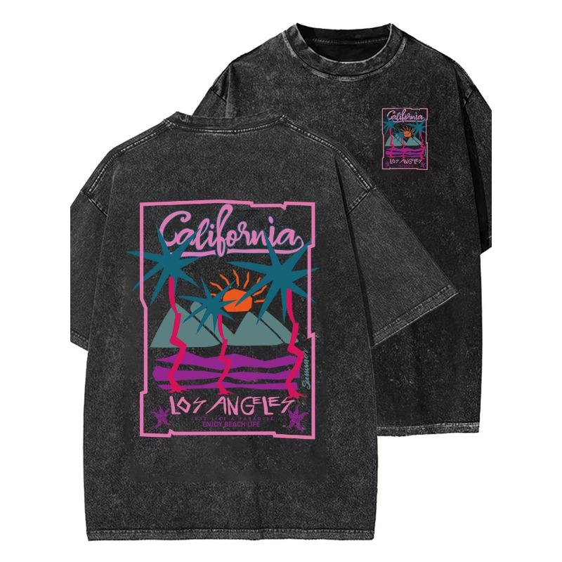Vintage Washed T-shirt Custom Logo 100% Cotton High Quality Round Neck T-shirt Printing Design Casual Trend Tops Embroidery