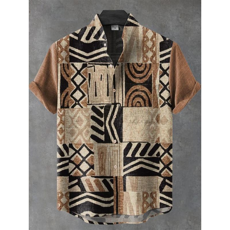 2026 Vintage African Style Men s Retro Ethnic Tribal Short Sleeve Shirt Tops Fashion Casual Vacation Streetwear Men s Shirt S