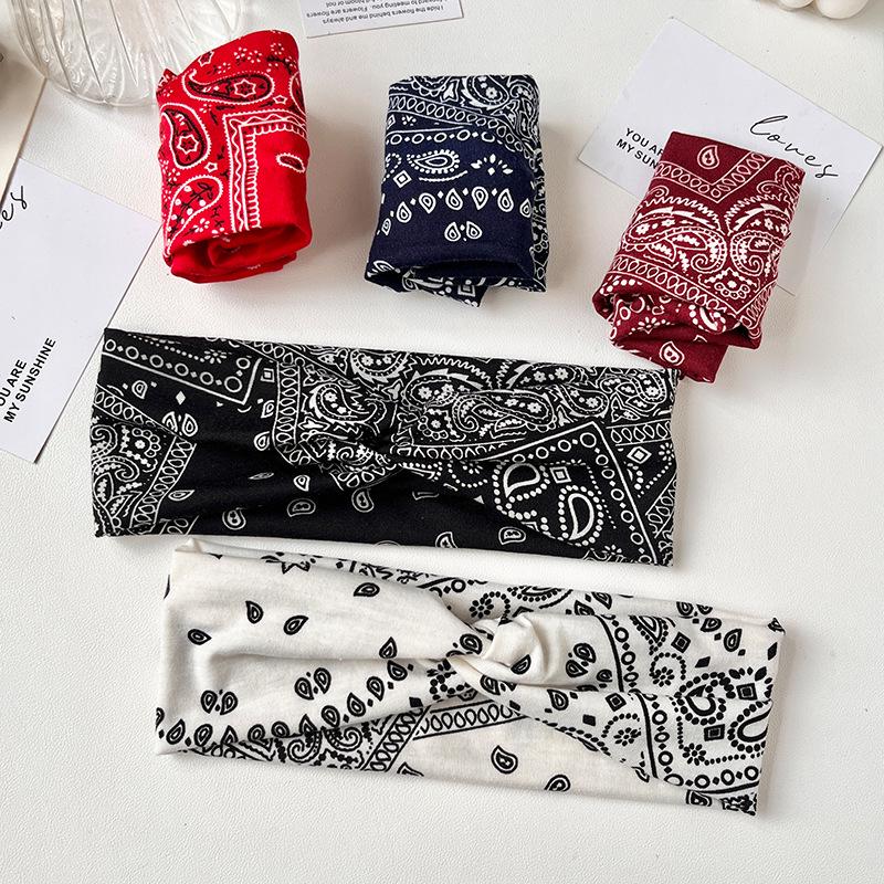 Cross-border Paisley Cotton Headband: Elastic, Washable, Perfect for Yoga & Sports.