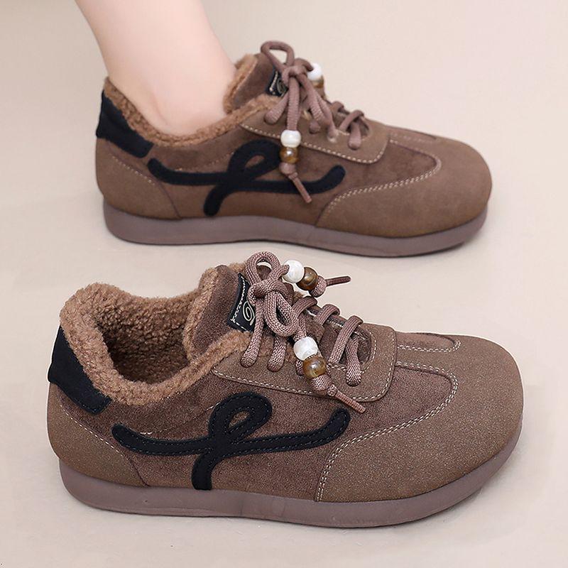 

Осенне-зимние женские хлопковые туфли-кенгуру с бисером - Теплые, на флисовой подкладке, повседневные плоские туфли на шнуровке 35 кофейный