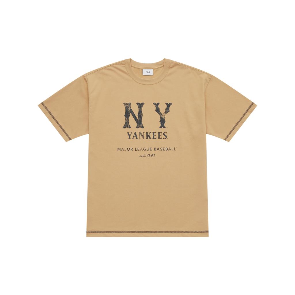 New MLB New York Yankees Basic Collection SS25 T Shirt Unisex Light Camel 3ATSB1153-50CAL