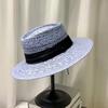Fresh Hat Women'S Summer Versatile Straw Hat Beach Vacation Sunscreen Hat British Straw Woven Flat Top Jazz Hat