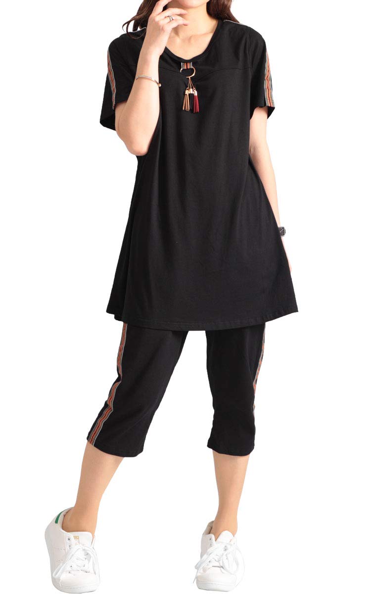 

Gold Japan Plus Size Short Striped Solid Korean Black Women s Nightwear/Loungewear Set, Sleeves, Pants, Color, Style, Goldy-476, 6L, чёрный