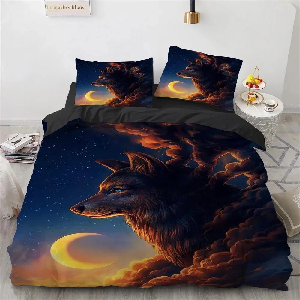Wolf Duvet Cover Set Black White Wolf Yin and Yang Pattern Wild Animals Comforter Cover King Queen Size for Kid Boys Bedding Set
