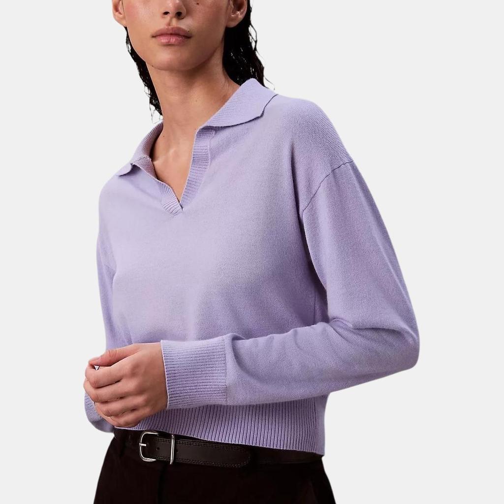 Calvin Klein Loose Soft Solid Color Long Sleeve Polo Shirt Women tops 44D396G-WGA