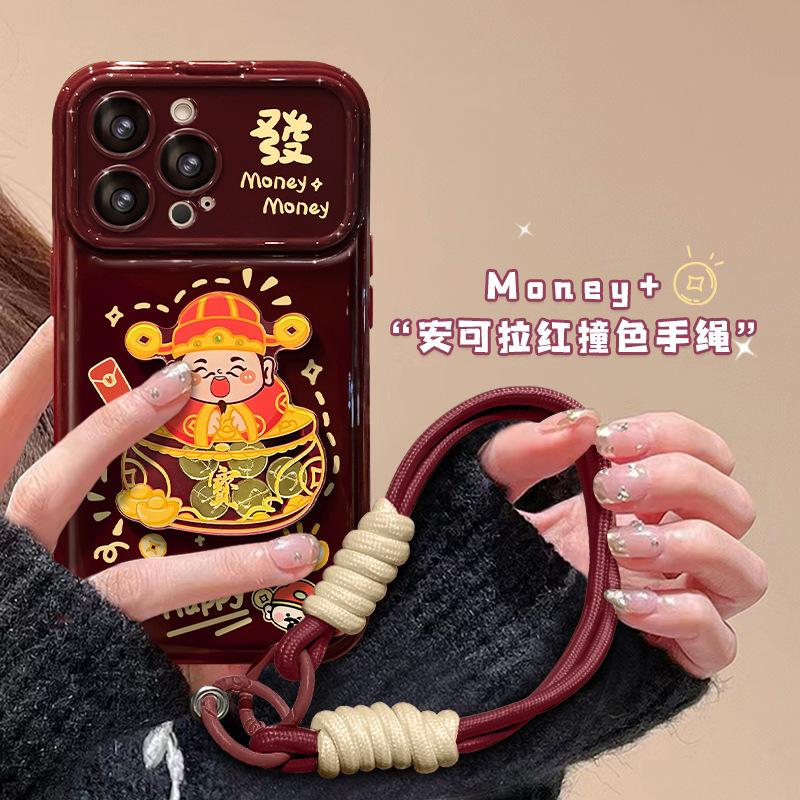 God of Wealth lucky bag lanyard suitable for Apple 11PRO large window mobile phone case Huawei OPPO Xiaomi VIVO soft silicone X