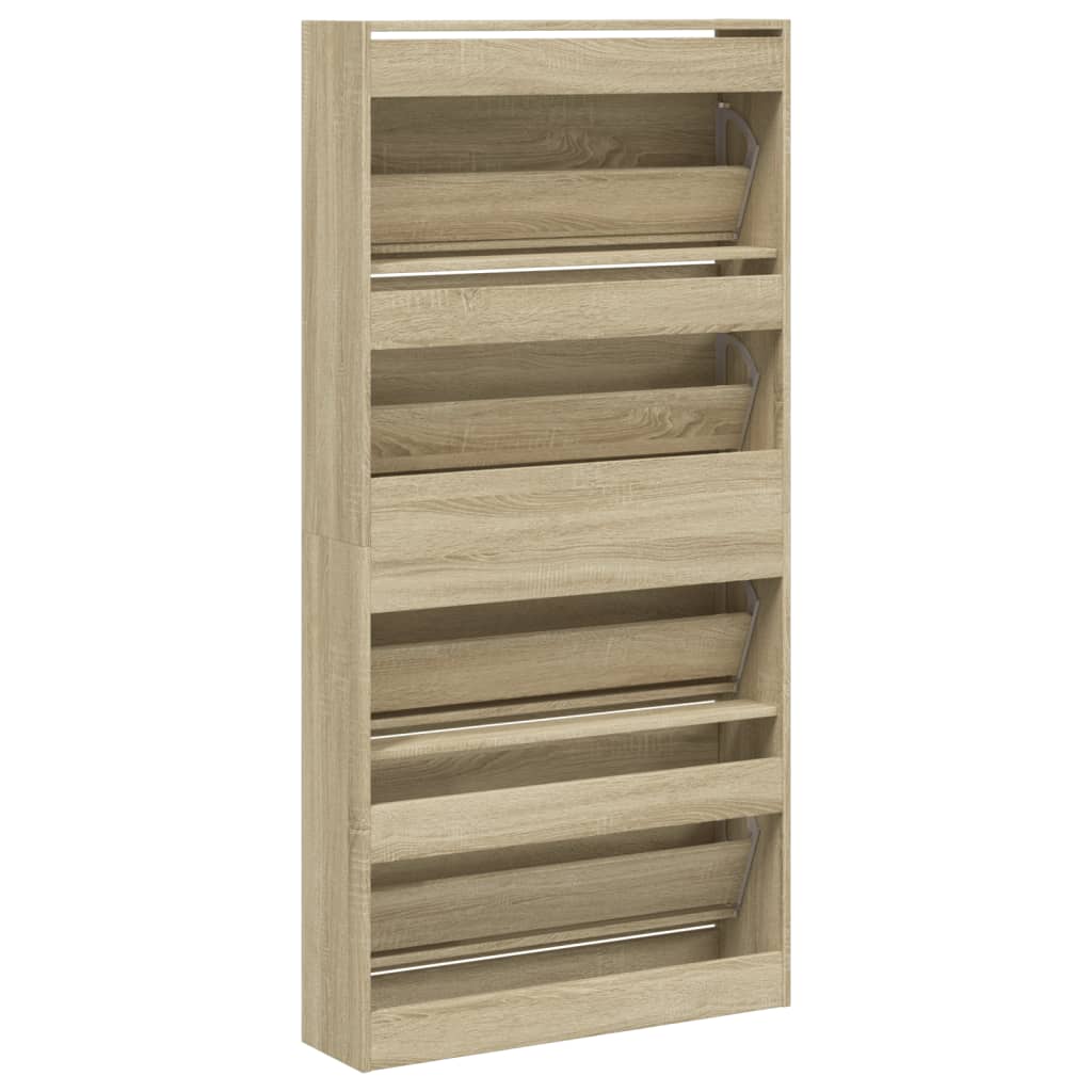 Shoe Cabinet with 4 Doors Sonoma Oak Finish 80 x 21 x 163.5 cm