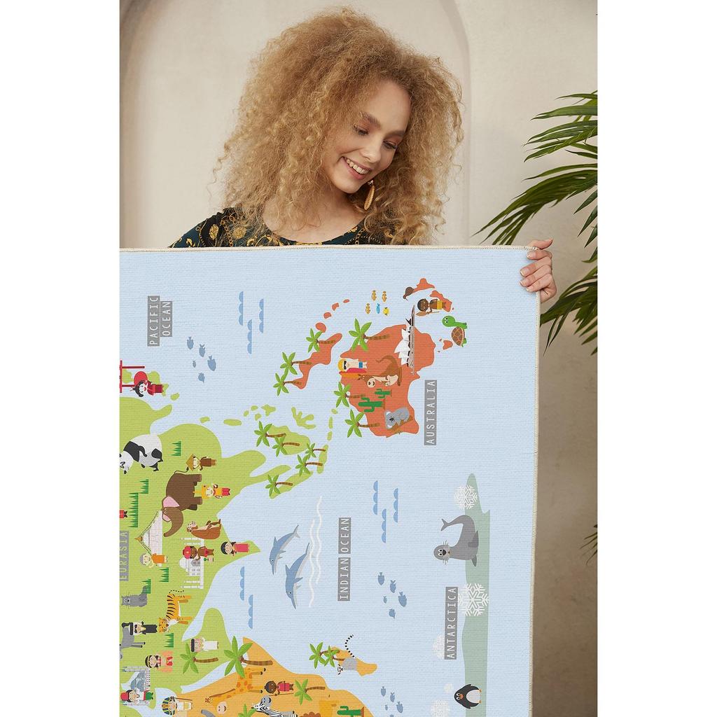 Decorative Modern Thin Stain Resistant Washable Cotton Machine Woven Base Kids Carpet