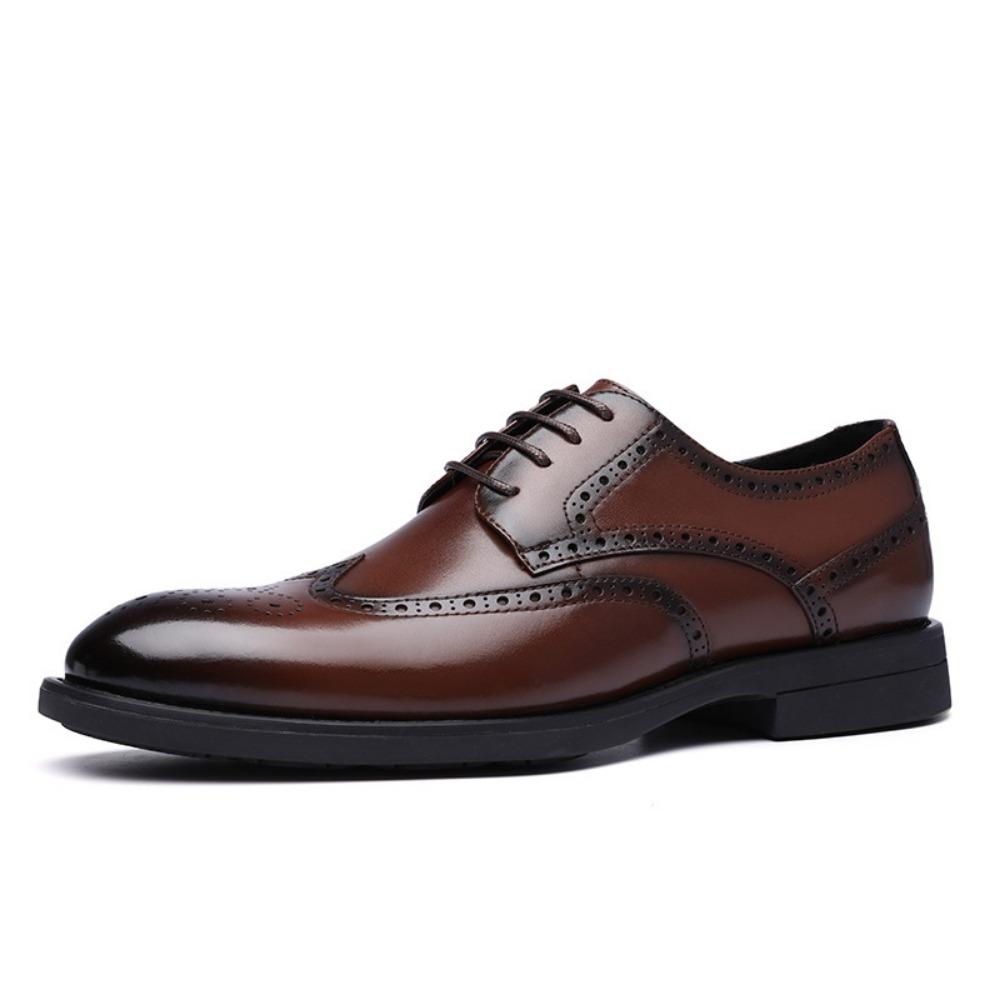 Mens Fashion Brogue Leather Shoes Korean Style Business Formal Oxford Shoes Breathable Comfort Wedding Shoes
