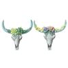 Succulents/Flower Rose Cow Skull Wall Pendant Resin Animal Figurines Crafts Ornament Sculpture Home Garden Decorations