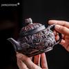 Retro Carving Purple Pottery Teapot Ceramic Household Kettle Pot Kung Fu Tea Set Pure Handmade Teapot Teapot for Tea Puer Tea