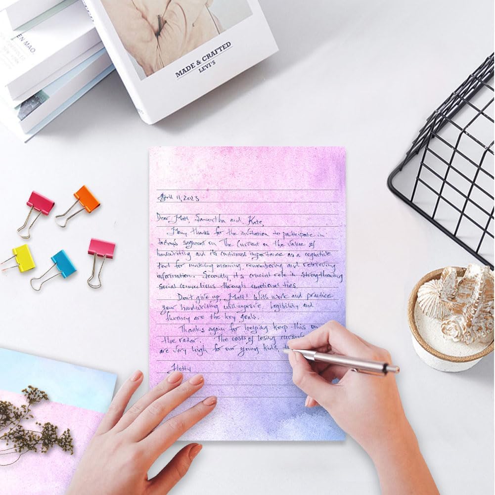 72 Pieces Stationery Set with Envelopes (48 Lined Watercolor Sheets + 24 Matching Envelopes), 8 Unique Designs, 5.5 x 8.25 inch Double Sided Printing