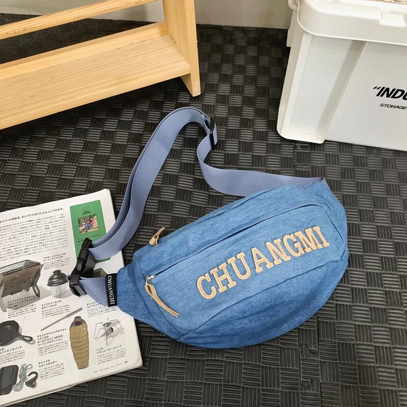Women's Denim Chest Bag Letter Crossbody Bag Waist Bag Men's Large Capacity Sports Bag