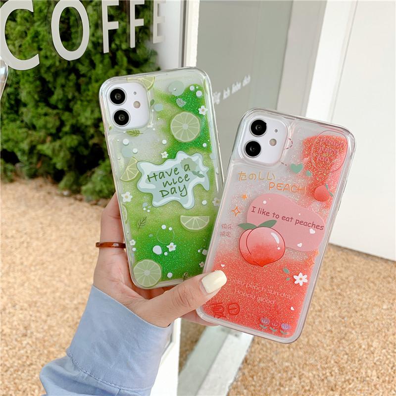 Liquid Quicksand Peach Lemon Phone Case For iPhone 12 Pro Max