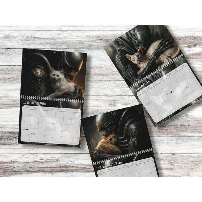 Calendario da Parete 2026 Alieni e Gatti Stupefacente Arte Sci-Fi Da non Perdere per Appassionati di Sci-Fi e Gatti Fantastica Decorazione Regalo