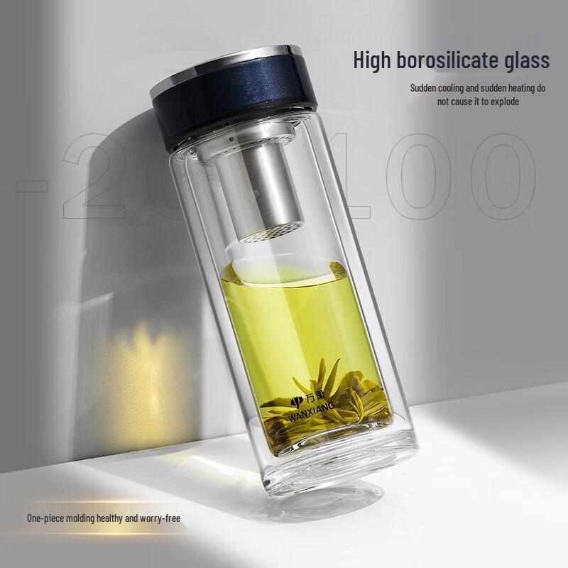 Wanxiang Double-Wall Insulated Glass Portable Water Bottle