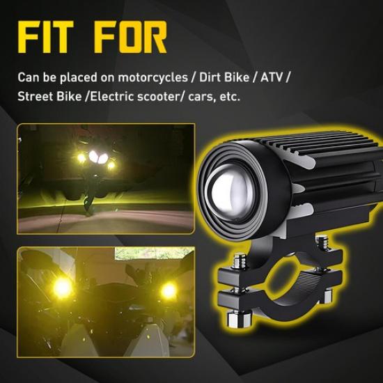 2Pcs 60W LED Motorcycle Headlight Yellow White Hi/Lo Spot Light Driving Fog Lamp