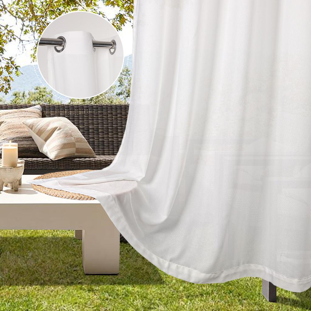 2 Panels Outdoor Sheer Curtain Patio Waterproof UV Geometric Voile Drapes Rod Pocket Blocking Privacy Curtain for Gazebo Porch