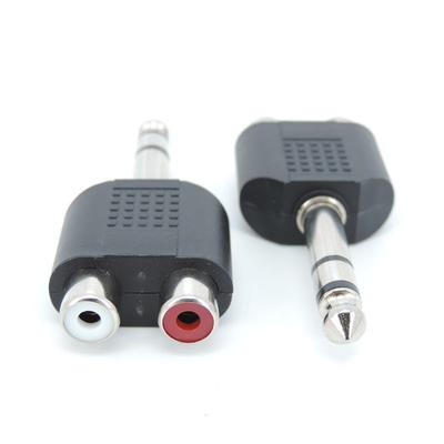 ממיר מחבר זכר 6.35 / 6.5 מ"מ לשני מחברי RCA נקבה מתאם אודיו ווידאו חיבור לוטוס שלושה פיצולים RCA RF AV
