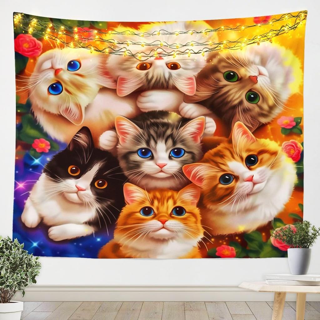 Cat Tapestry Medium Kids Cute Paw Print Wall Hanging Blanket for Boys Girls Teens Cute Kitten Wall Art Cute Cat Lover's Gift
