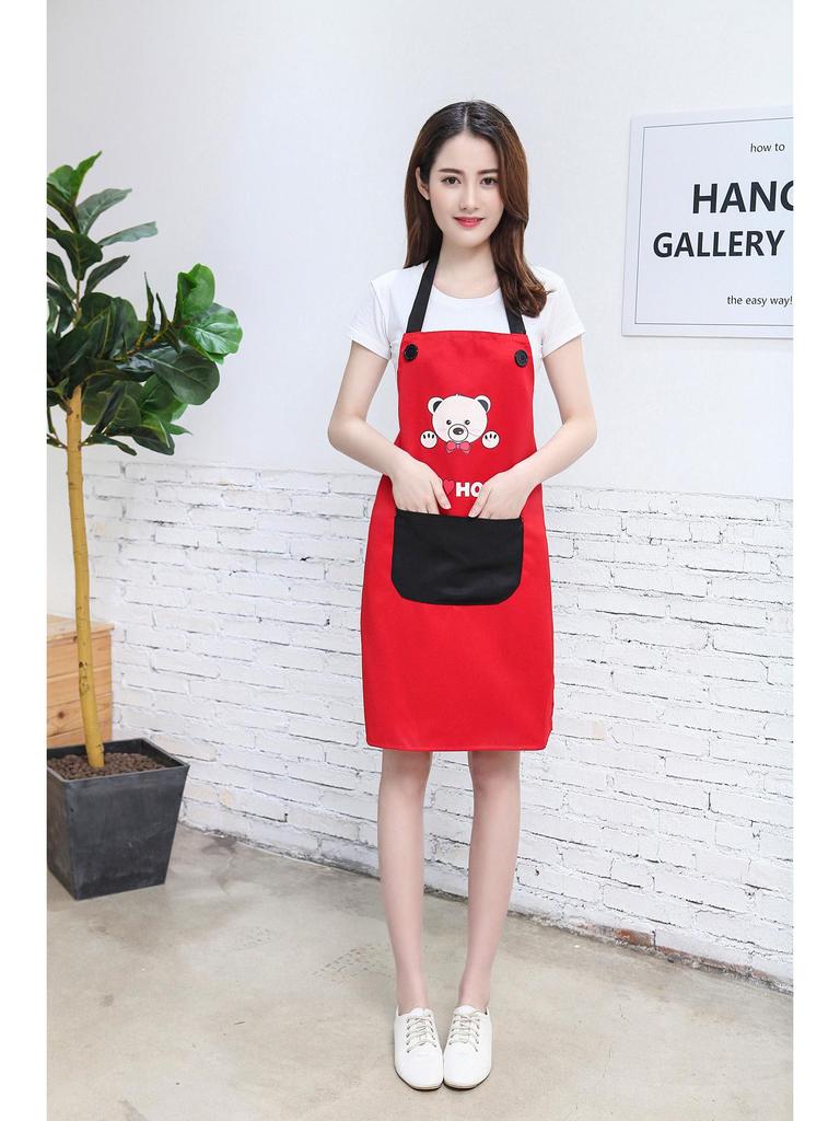 Custom Cartoon Bear Apron - Anti-Oil, Printed Logo for Kitchen and Supermarket Use