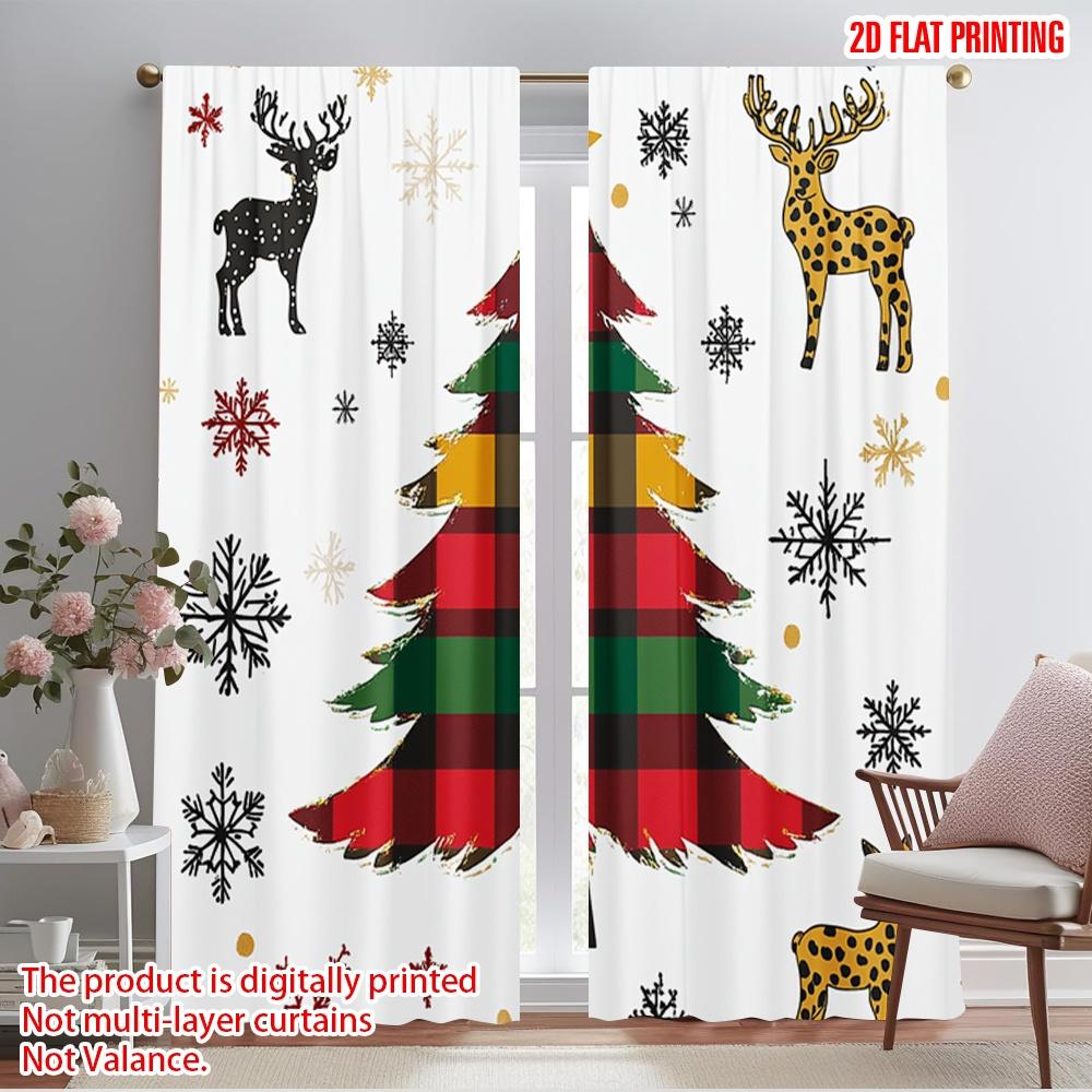 

2pcs,2D plane printing Popular Curtains Buffalo Plaid Christmas Trees (3) Durable Polyester (without rod) Decorations Inside Use 52.50×116.00 CM 2pcs