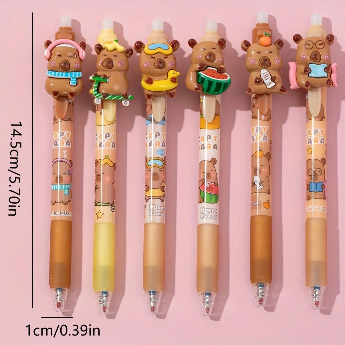 

6pcs Set of Cute Capybara Retractable Gel Pens Plastic Medium Point 0.5mm for Students Office Workers Animal Lovers