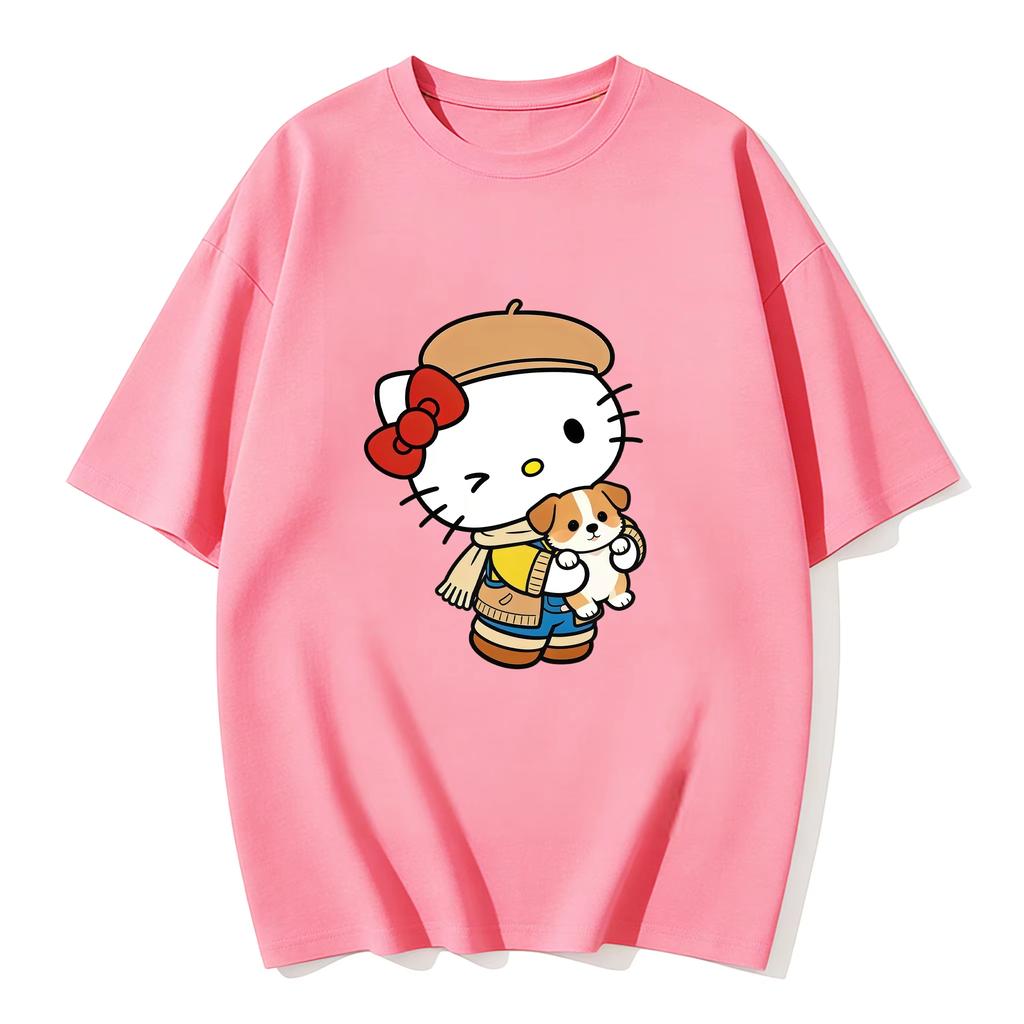 2026 new Summer HelloKitty Cute Graphic Tee Casual Short Sleeve Cotton Top for Women Girls Kawaii Cartoon Print Streetwear
