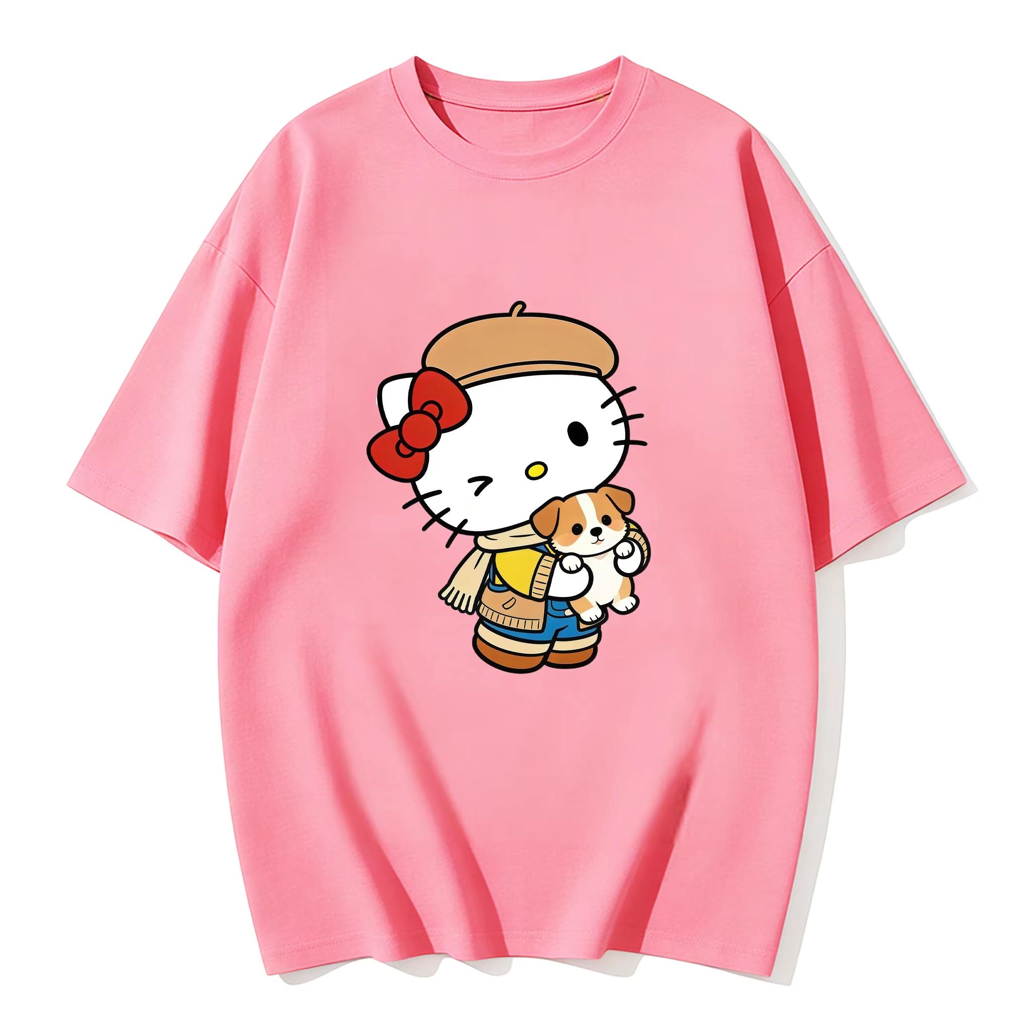 

2026 new Summer HelloKitty Cute Graphic Tee Casual Short Sleeve Cotton Top for Women Girls Kawaii Cartoon Print Streetwear S