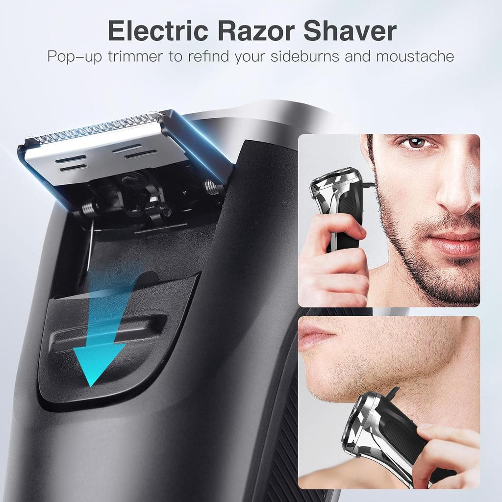 Electric Razor for Men, Men’s Electric Shavers, Wet & Dry Shaver with Pop-up Trimmer, USB-C Rechargeable Waterproof Portable Shaver with LCD