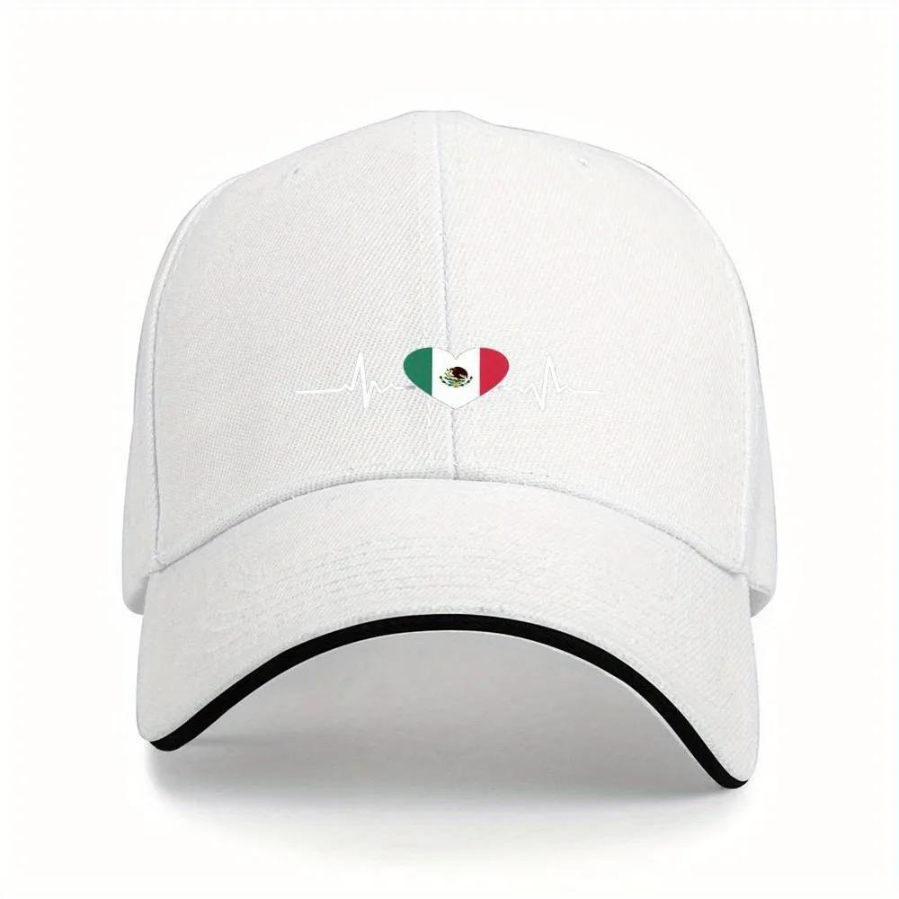 Mexican Flag Heartbeat ECG Line Baseball Cap Patriotic Tricolor Polyester Adjustable Casual Outdoor Cap