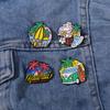 Let's Go To Beach Enamel Pins Born To Surf Coconut Tree Hawaii Sunset Brooches