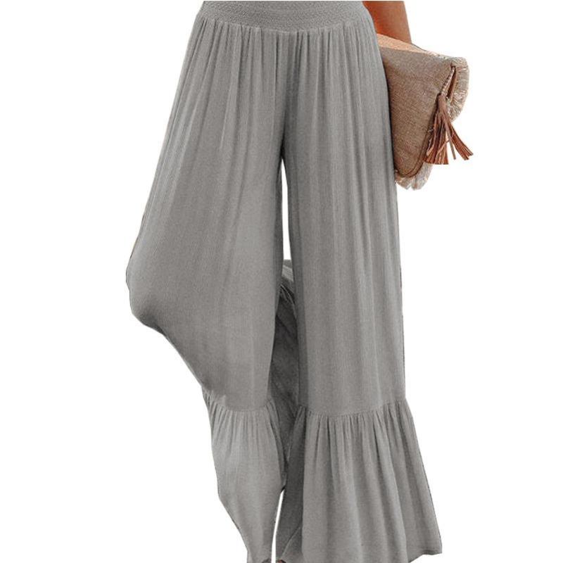 

Autumn New Solid Color Casual Pants Trousers High Waist Loose Wide Leg Pants Women 1XL серый