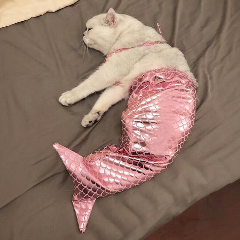 Vestiti per Gatti Sirena Divertente Costume Animale Domestico Gattino Muppet Decorazione Coda di Pesce Divertente Abito per Foto