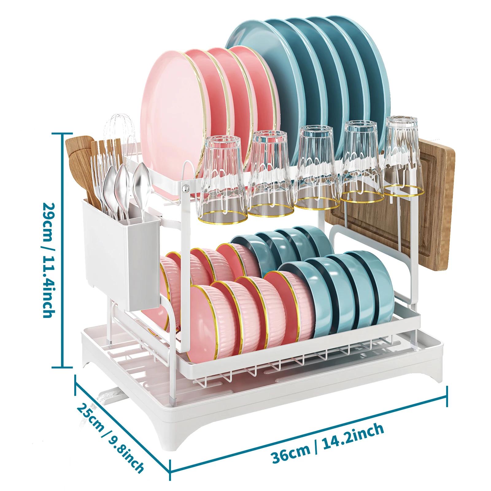 Двухъярусная многоцелевая сушилка для посуды для кухонной столешницы с полкой для чашек держателем для посуды разделочной доской экономящей место черного и белого цвета 2-tier 3320₽