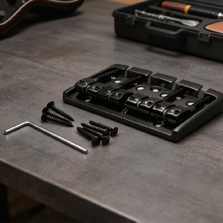 Bass Bridge Assembly, Alloy Bass Fixed Bridge for 4 Strings Electric Bass Use Bass Bridge Assembly Replacement Bridge