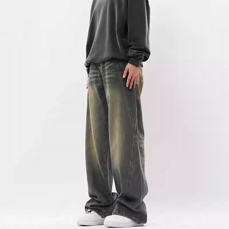 American Washed Old Wide-leg Jeans Men's Autumn and Winter Trendy High Street Loose Drape Straight Mopping Long Pants