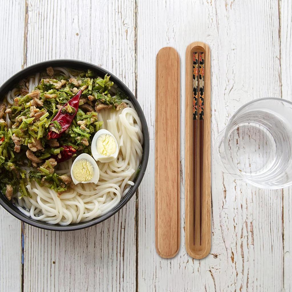 Chopsticks Case Holder for Travel Portable Chopstick Box Reusable Wood Chopsticks Carrying Case Flatware Cutlery Case for Camping Bento Containers