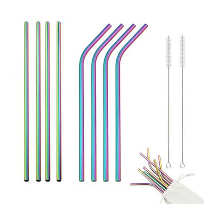 Gökkuşağı Renk Paslanmaz Çelik içme pipeti Seti Yeniden Kullanılabilir Metal Pipetler Temizleme Fırçası Ile Kabarcık Çay Suyu Pipetler