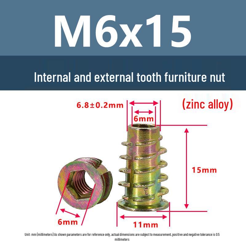 Zinc Alloy Colored Internal/External Thread Hex Socket Furniture Nut M4M5M6 with Washer and Trapezoidal Design Hardware Accessories