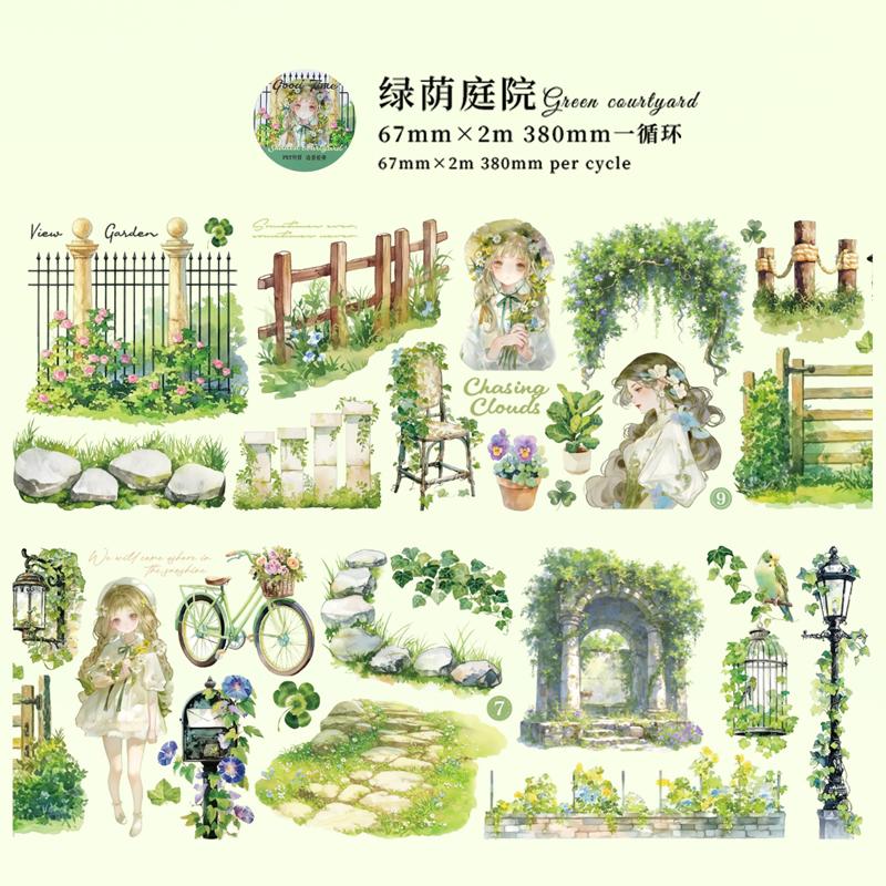 PET Tape Beautiful Time Series Garden Scenery Character Pattern Hand Account Landscape Tape DIY Greeting Card Cup Decoration