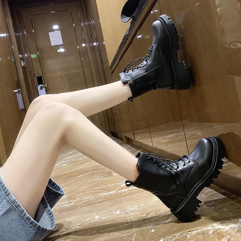 Locomotive boots lace-up fashion short boots student platform new short Martin boots women's versatile British style black