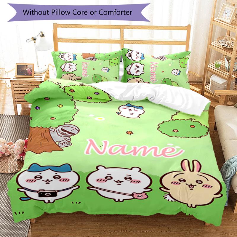 3pcs Custom Name Chiikawa Bedding Set Duvet Cover Closure Includes 1 Duvet Cover & 2 Pillowcases for All Seasons Bedroom Decor