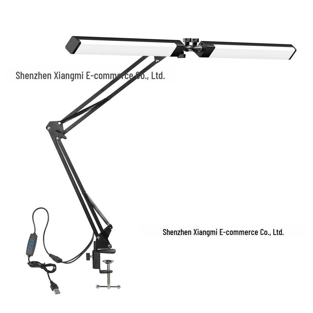 American Style Double-Headed LED Desk Lamp with Clip and Adjustable Long Arm for Overhead Photography and Office Use