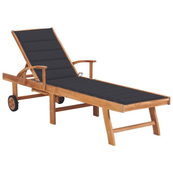 Chaise longue en bois avec coussin anthracite - vidaXL - 3063006 - Marron - Bois - Panneaux de particules