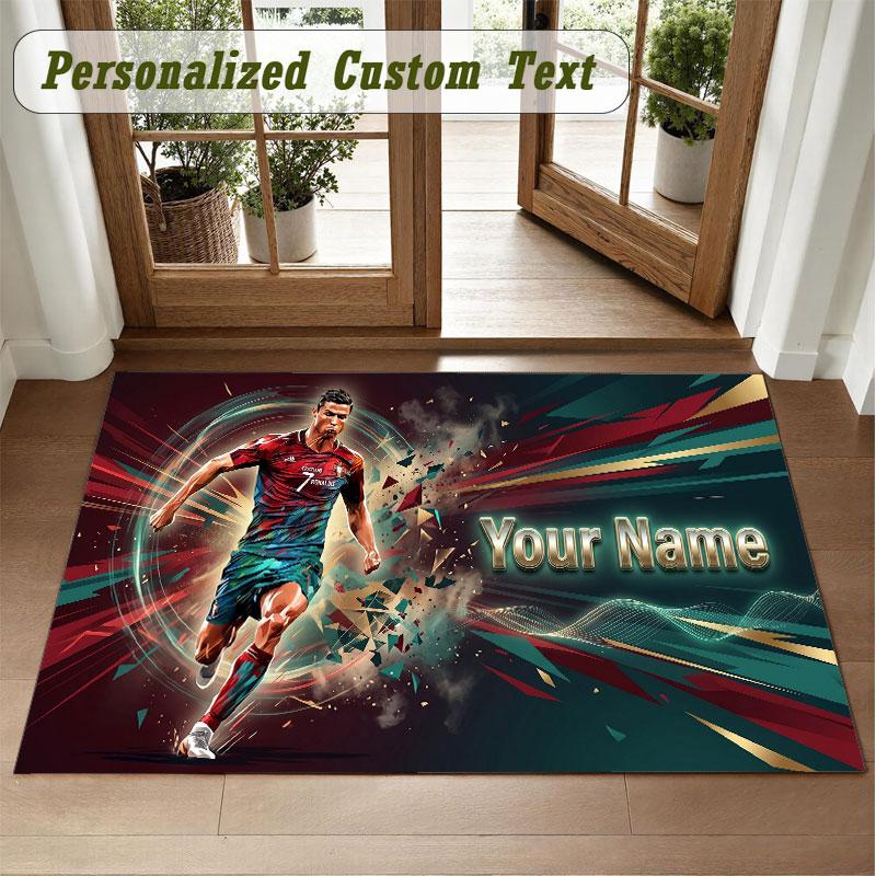 Crystal Velvet Square Rug Custom NameCristiano Ronaldo Pattern Non Slip Home Floor Decor Rug